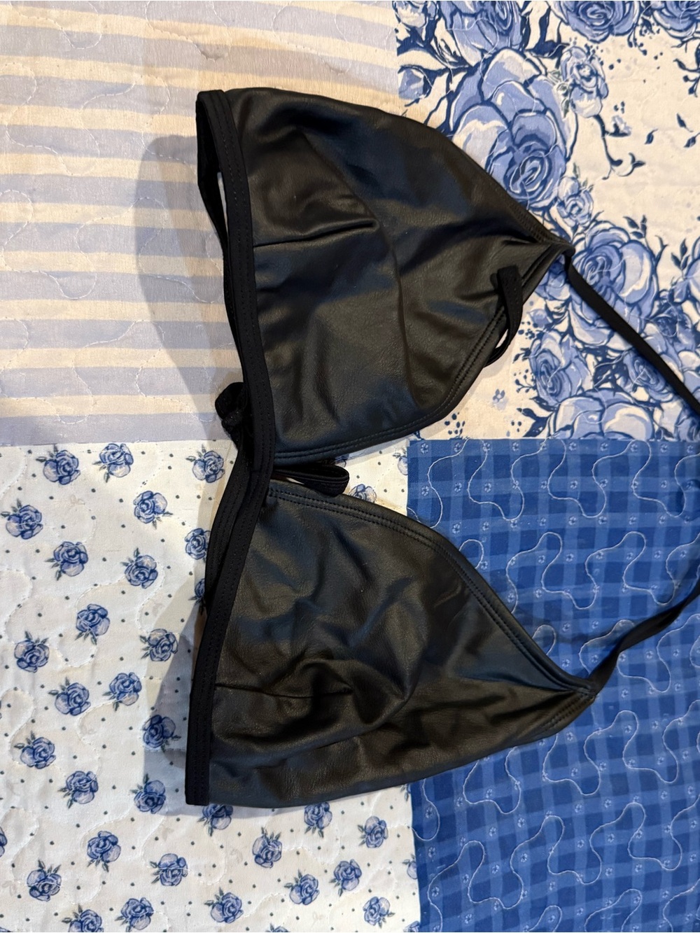 LOFT Black Faux Leather Triangle Bralette